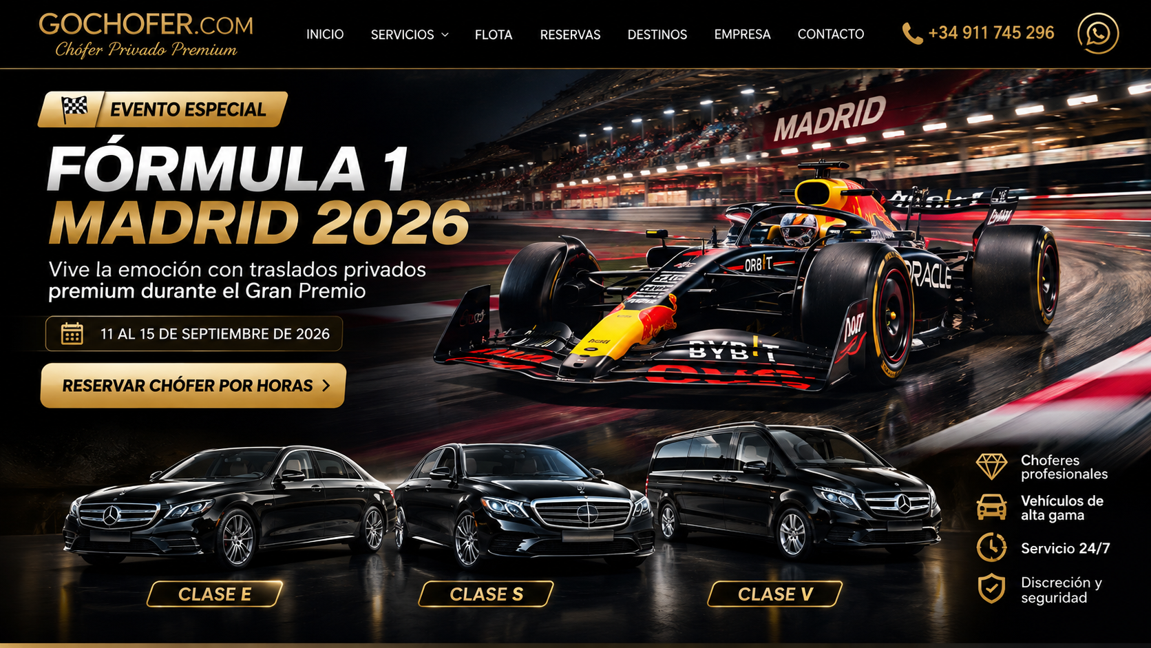 Fórmula 1 Madrid 2026, chófer privado por horas del 11 al 15 de septiembre
